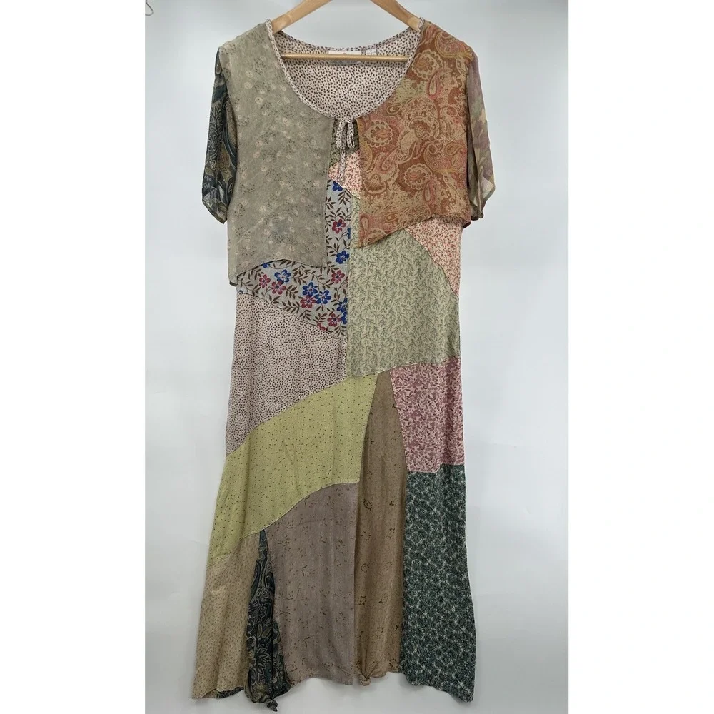 Sacred Threads Patchwork  Maxi Dress Medium Hippie Boho Artisan Festival